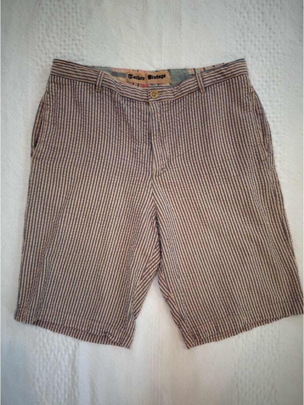 Tailor Vintage Seersucker Shorts Men’s Size 32 Blue Pink Striped